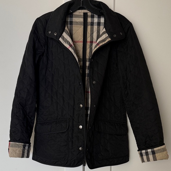 Burberry Brit Black Utility Snap Button Down Jacket Nova Check Pattern Small - Picture 1 of 9